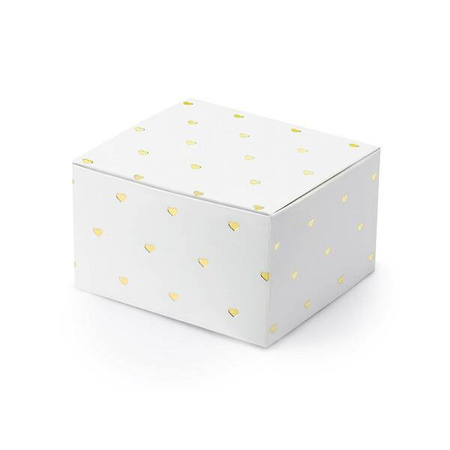 Pudełeczko w złote serca 6x3,5x5,5cm 10 szt. białe