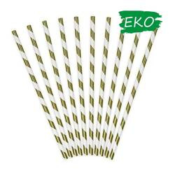 Słomki papierowe 19,5cm 10 szt. złoto-białe paski