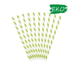 Słomki papierowe 19,5cm 10 szt. j.zie.-białe paski
