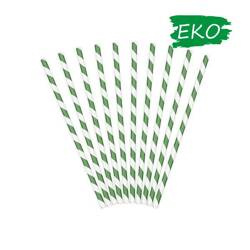 Słomki papierowe 19,5cm 10 szt. ziel.-białe paski