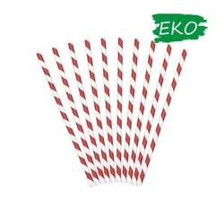 Słomki papierowe 19,5cm 10 szt. czerw.-białe paski