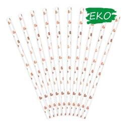 Słomki papierowe 19,5cm 10 szt. j.róż. złote serca