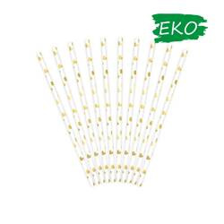 Słomki papierowe 19,5cm 10 szt. złote serca