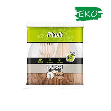 PIKNIK EKO Zestaw 4x talerz + nóż + widelec