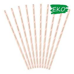 Słomki papierowe 19,5cm 10 szt. j.róż-złote paski