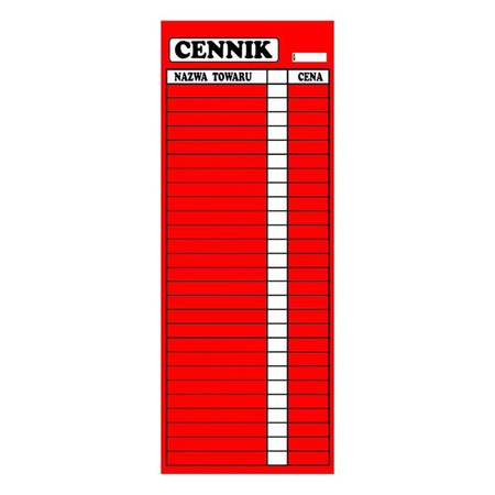 Cennik laminowany 2xA3 70x29cm różne kolory