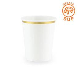 Kubek papierowy 260ml 6 szt. biały ze złotym pas.