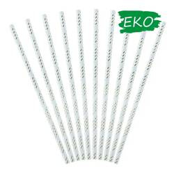 Słomki papierowe 19,5cm 10 szt. j.nieb-złote paski