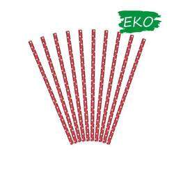 Słomki papierowe 19,5cm 10 szt. czer.-białe kropki