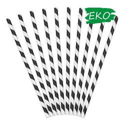 Słomki papierowe 19,5cm 250 szt czarno-białe paski