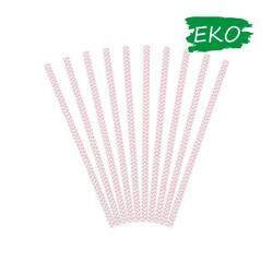 Słomki papierowe 19,5cm 10 szt j.róż-białe chevron
