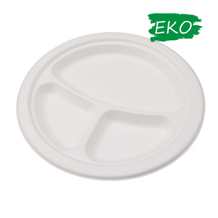 Talerz z trzciny cukrowej 3-dzielny 26x26cm 50 szt
