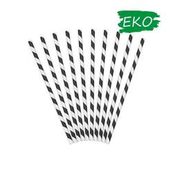 Słomki papierowe 19,5cm 10 szt. czarno-białe paski