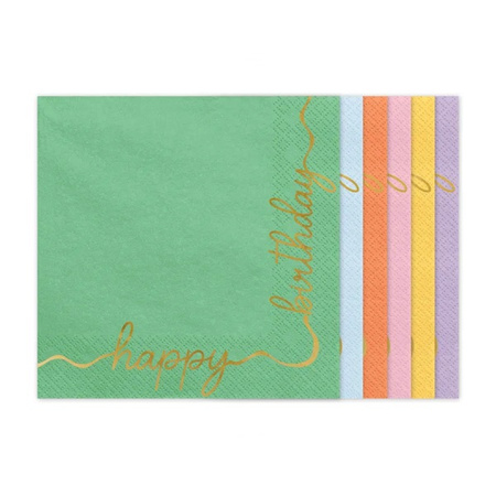 Serwetki Happy Birthday 33x33cm 12 szt. mix kolor.