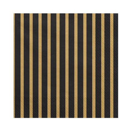 Serwetki w paski czarno-złote 33x33cm 3W 20 szt.