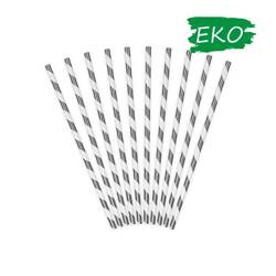 Słomki papierowe 19,5cm 10 szt. sreb.-białe paski