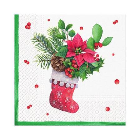 Serwetki Sock with Poinsettia 33x33cm 3W 20 szt.